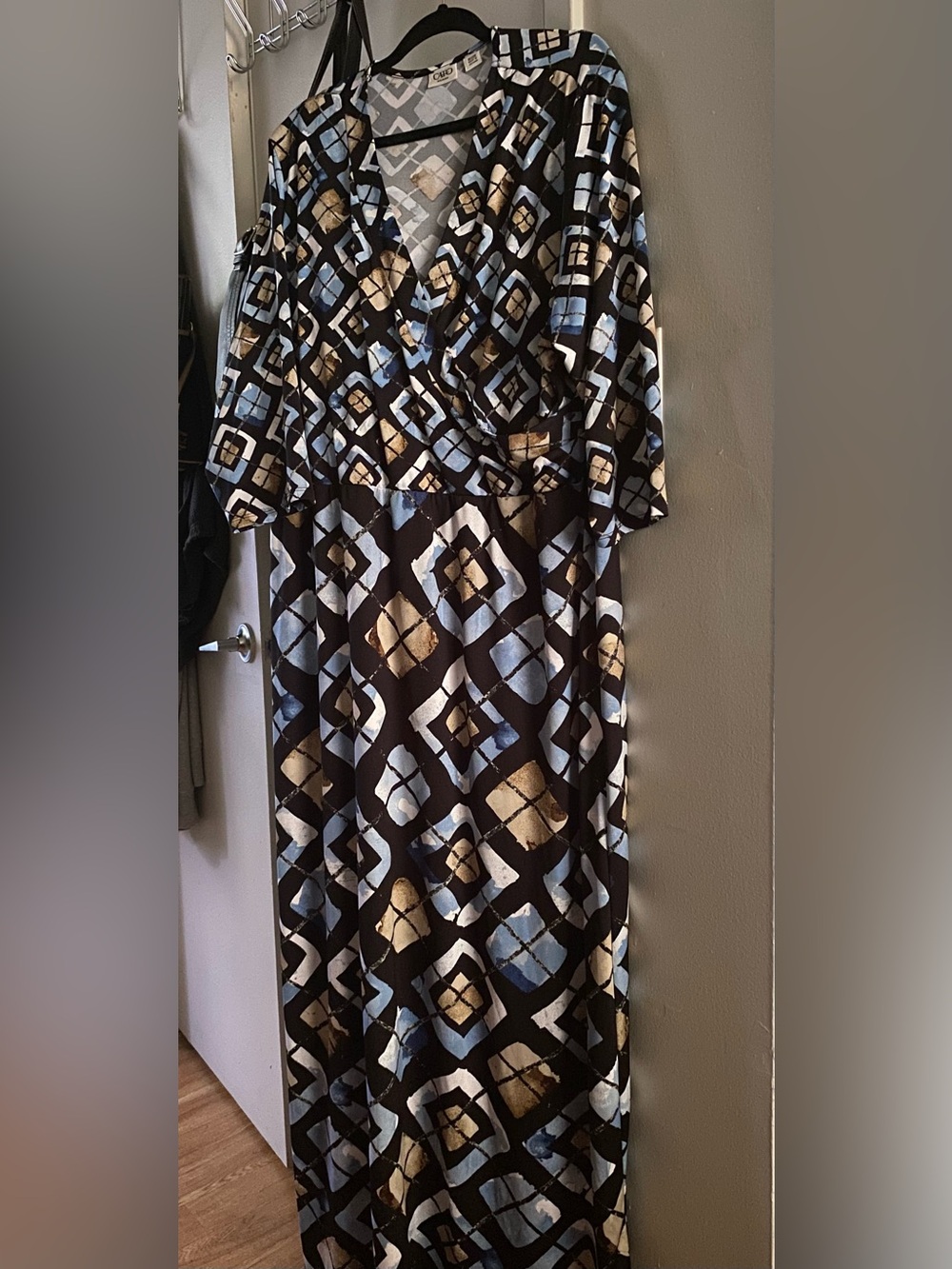 Cato Printed Maxi Dress in Black, Blue & Gold